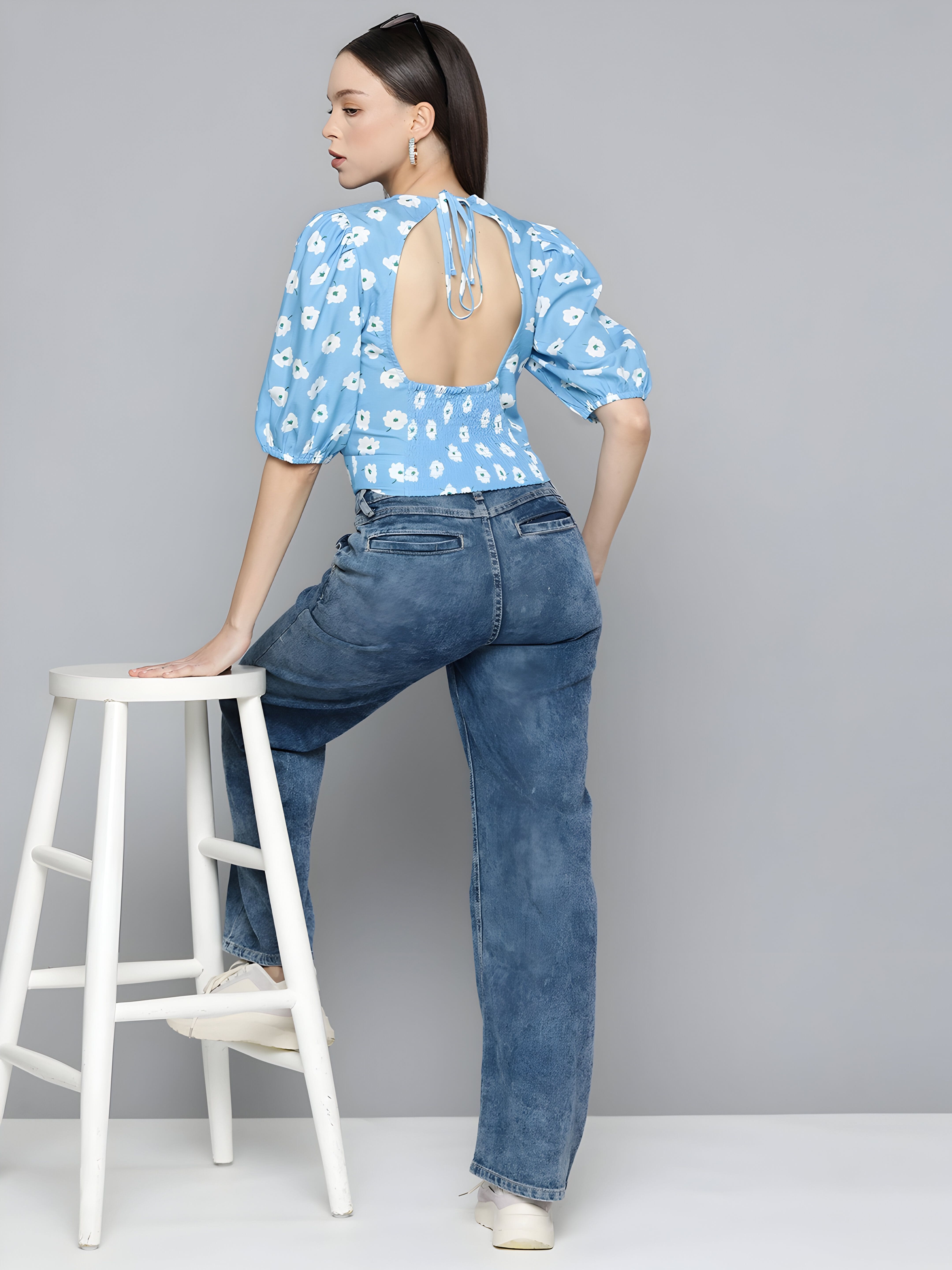 Puff-Sleeve Floral Blouse