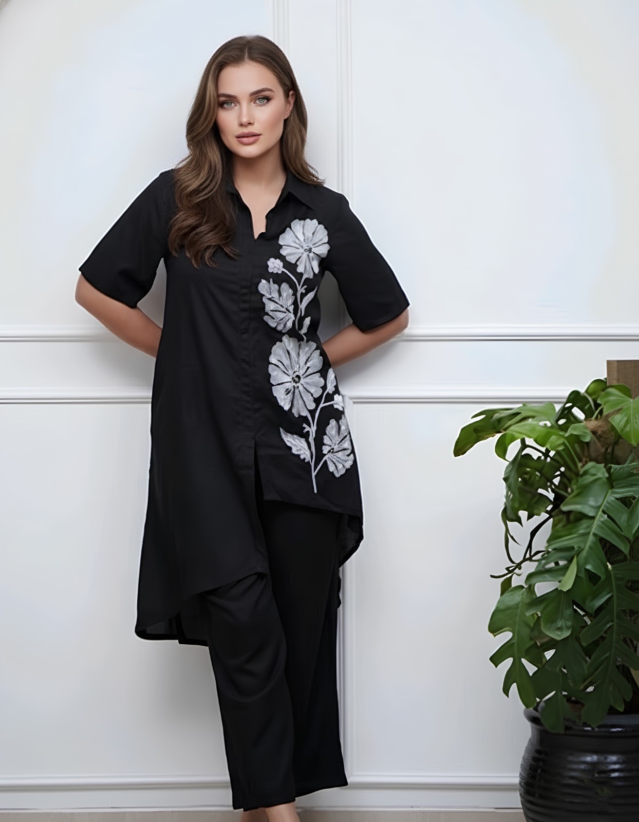 Midnight Bloom Asymmetrical Black Coord Set