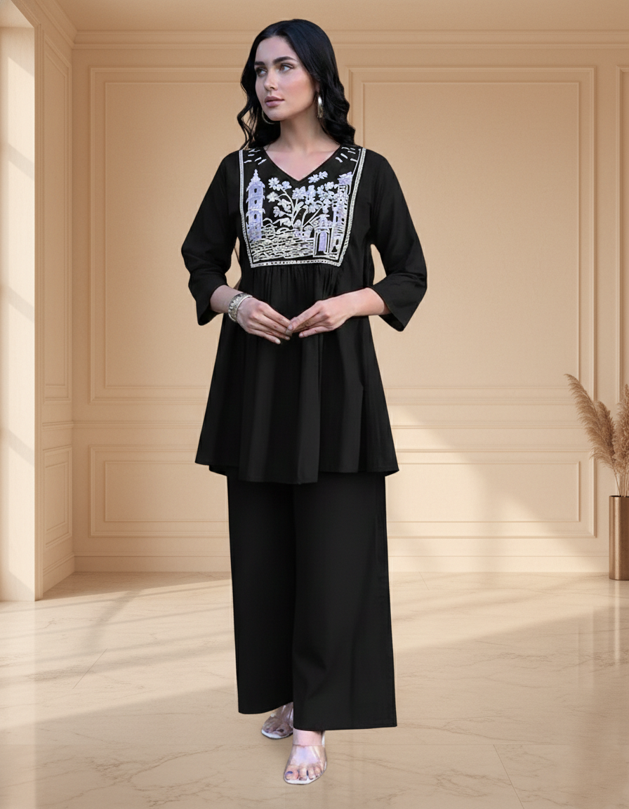 Noir Heritage Embroidered Peplum Coord Set