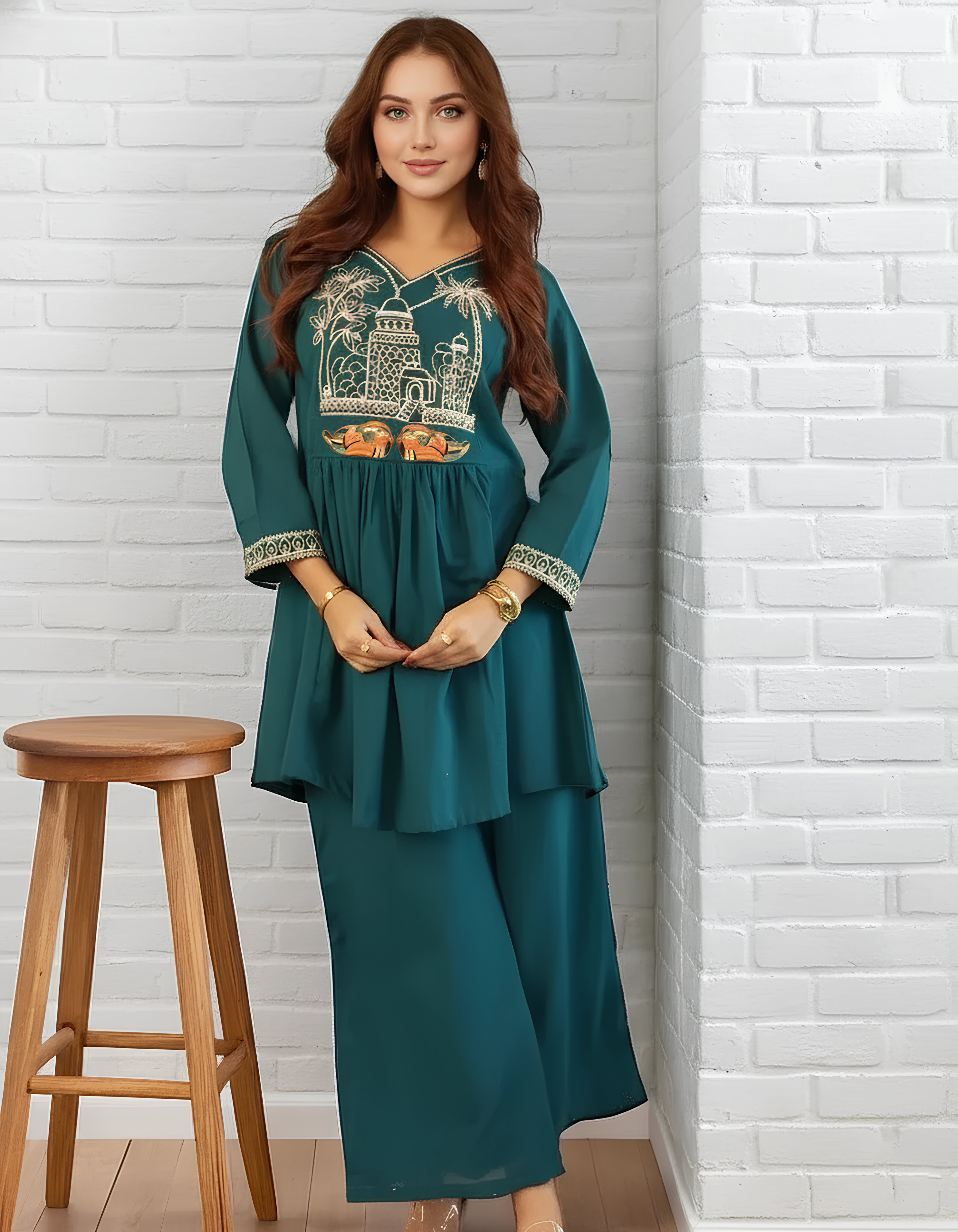 Emerald Heritage Embroidered Peplum Coord Set
